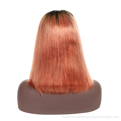 Remy Virgin Brazilian Natural Human Dark Roots Light Ombre Rose Pink Lace Front Wig